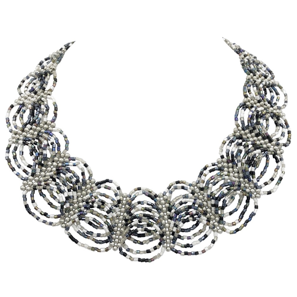 Seed Beads Scalloped Art Bib Multicolor Necklace
